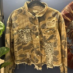 POL Women's Tan Camouflage Jacket with Leopard Details